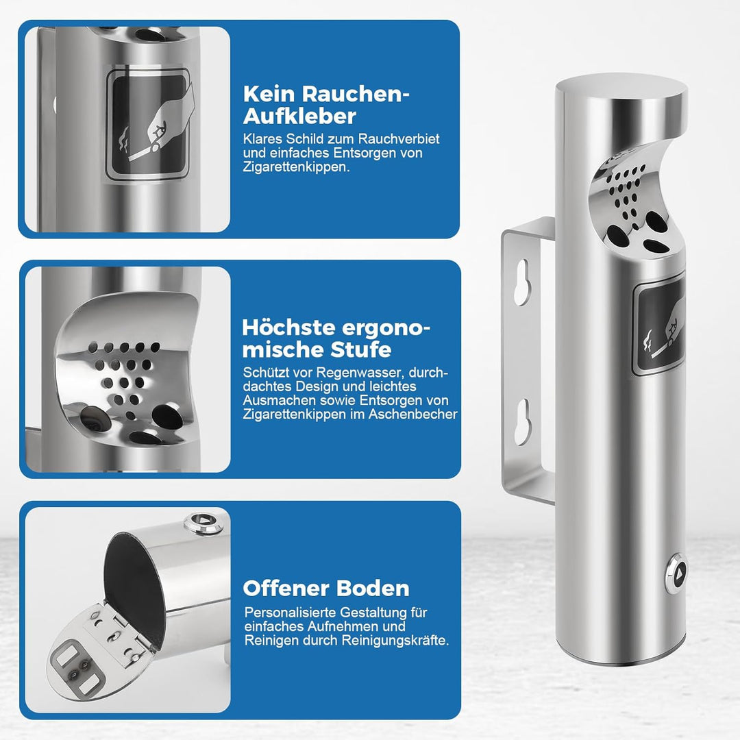 Mülleimer Wandmontage aus Edelstahl, Vertikaler Tubular öffentliche Küchenabfalleimer, Wandmontierte