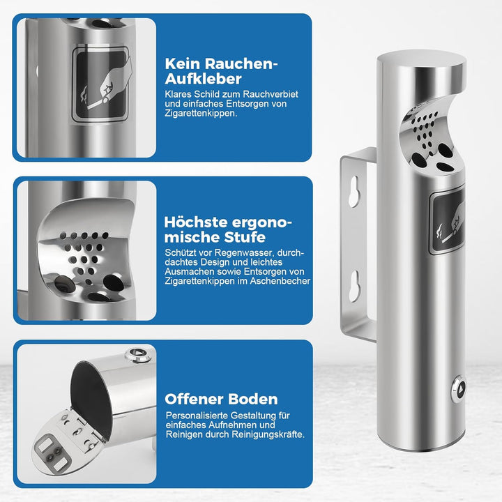 Mülleimer Wandmontage aus Edelstahl, Vertikaler Tubular öffentliche Küchenabfalleimer, Wandmontierte