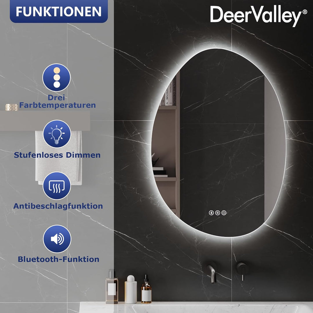 DeerValley Badezimmer Wandspiegel (Silber 70 * 50) Badspiegel mit Beleuchtung 50 x 70 cm, LED Badezi