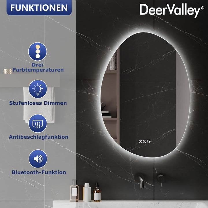 DeerValley Badezimmer Wandspiegel (Silber 70 * 50) Badspiegel mit Beleuchtung 50 x 70 cm, LED Badezi