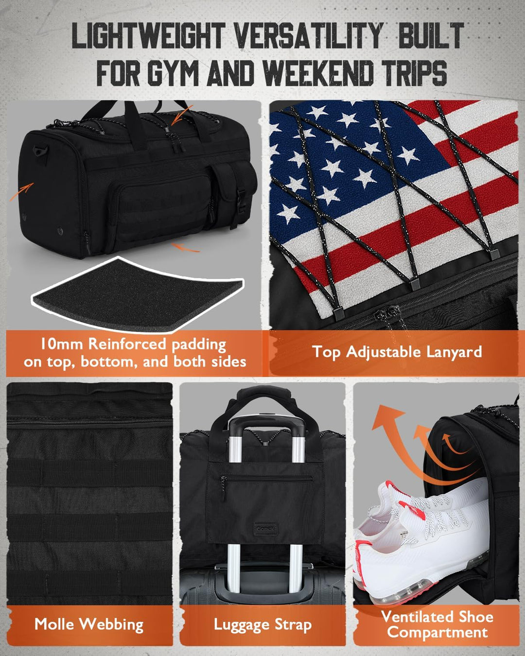 Gonex 45L Sporttasche & Reisetasche Herren, 3-in-1 Tragbar Taktische Trainingstasche mit Schuhfach –