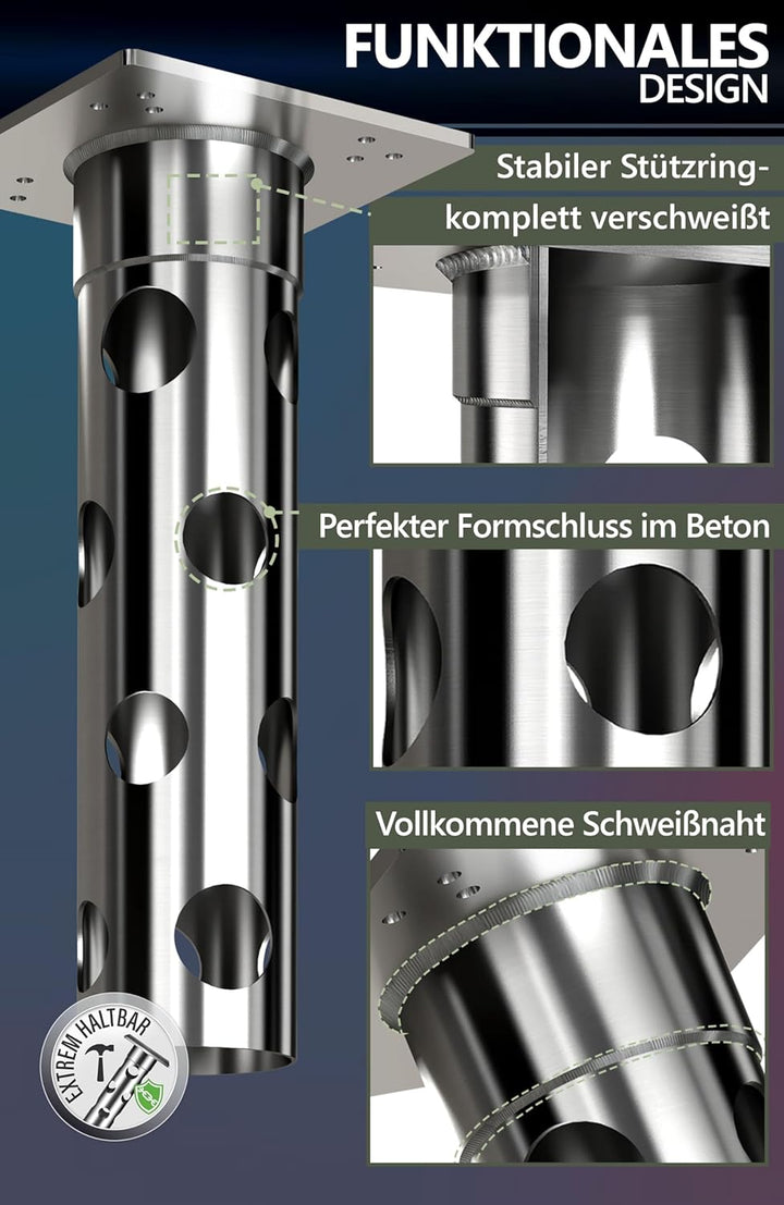 4smile Bodenanker Sonnenschirm - Edelstahl Bodenhülse Sonnenschirm SunnyGround zum Einbetonieren, bi