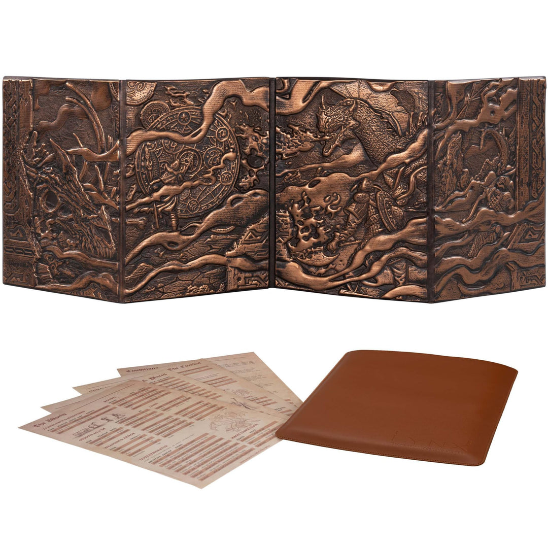 DND DM Screen 5e – D&amp;D Spielleiterschirm aus geprägtem 3D Kunstleder zum Verbergen deiner Würfel, Ka