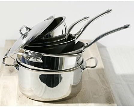DE BUYER, Edelstahl, Silber, 24 cm, 2 Bratentopf mit Deckel, 19 x 23.9 x 7.6 cm, 19 x 23.9 x 7.6 cm