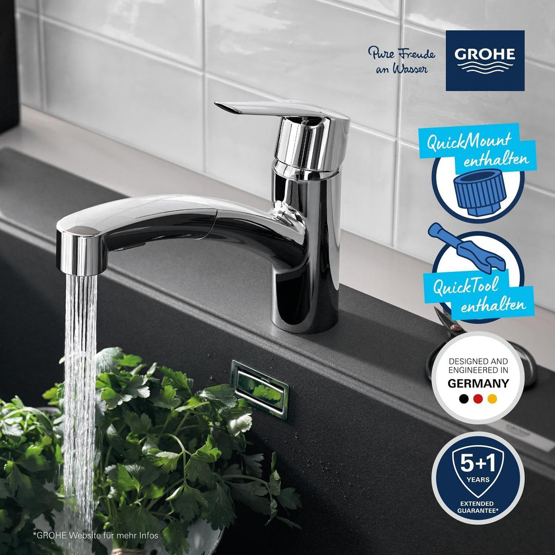 GROHE Start, Küchenarmatur für Vor-Fenster-Montage, 2 Strahlarten (Wasserhahn Küchen mit herausziehb