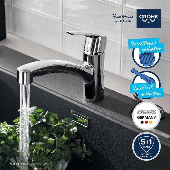 GROHE Start, Küchenarmatur für Vor-Fenster-Montage, 2 Strahlarten (Wasserhahn Küchen mit herausziehb