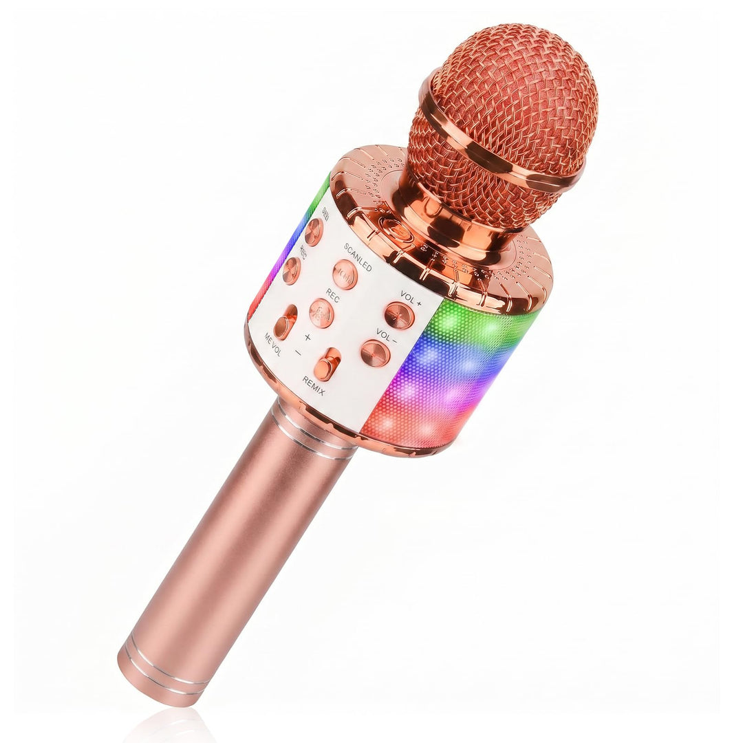 ShinePick Mikrofon Kinder Bluetooth, 4-in-1 Drahtloses Karaoke Mikrofon, Tragbare LED Microphone Spi