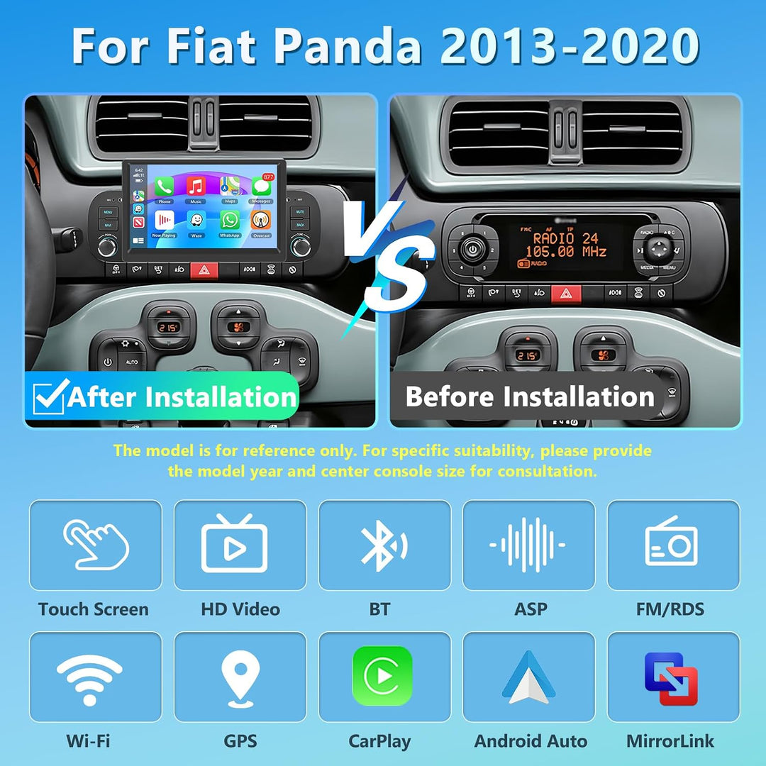Carplay Autoradio für FIAT Panda 2013-2020 mit GPS Navi, 2GB+64GB Wireless Android Auto Car Stereo m