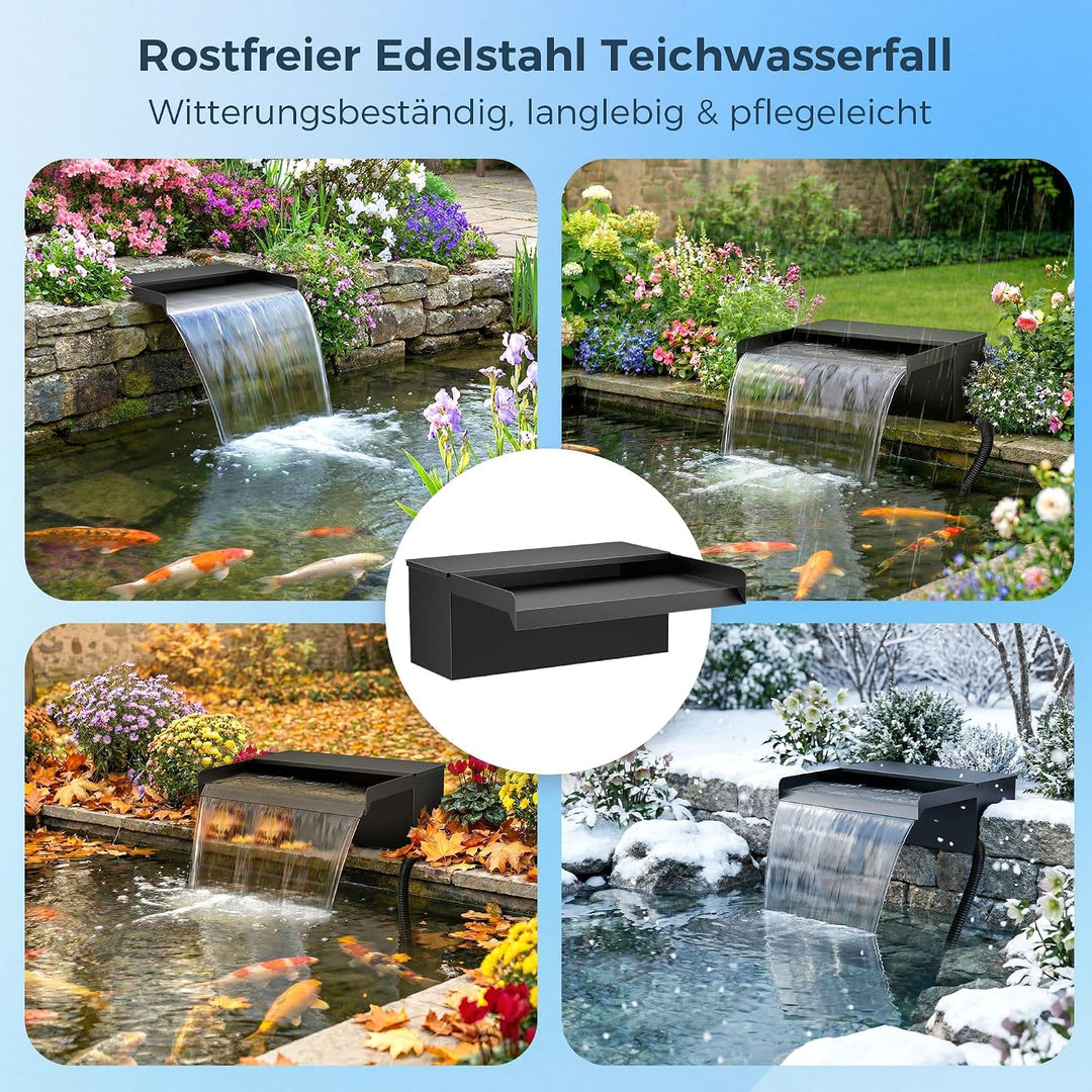 Biling 30cm 2500l/h Wasserfall Teich mit Filter für Gartenteiche bis 5000L | Edelstahl-Wasserfall fü