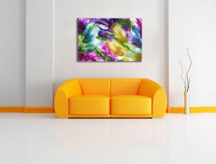 Pixxprint Anordnung von Federn als Leinwandbild/Grösse: 100x70 cm/Wandbild/Kunstdruck/fertig bespann