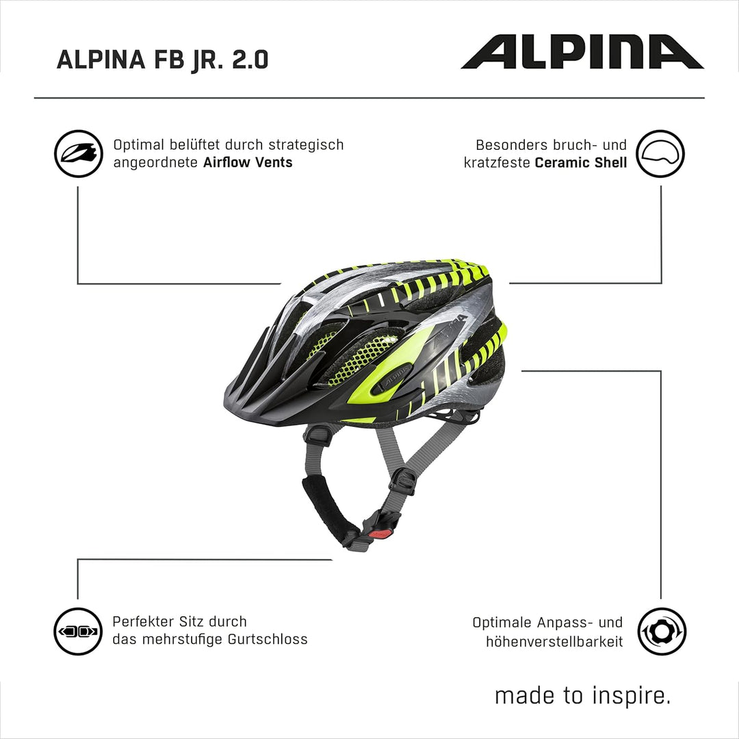 ALPINA FB JR. 2.0 - Stossabsorbierender, Leichter & Stabiler Fahrradhelm Mit nachrüstbarem LED Für K