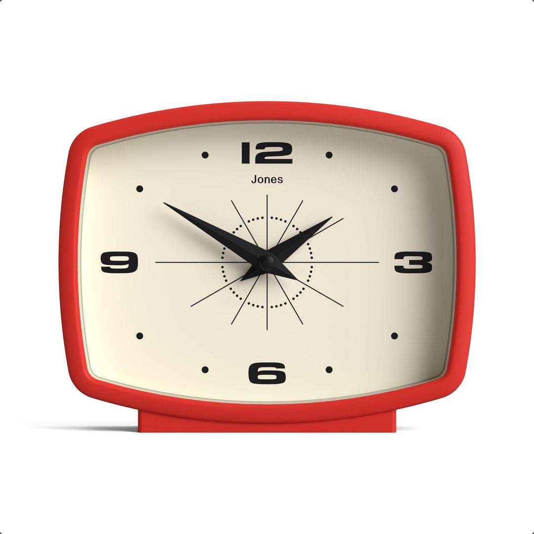 JONES CLOCKS® Film Schreibtischuhr | Rechteckiges retrodesign | Rot | Midcentury Stil mit modernem F