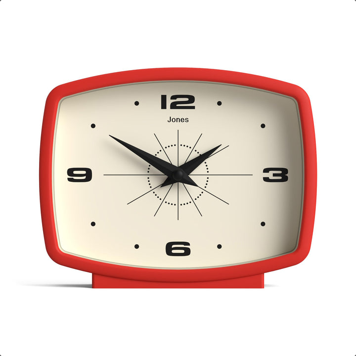 JONES CLOCKS® Film Schreibtischuhr | Rechteckiges retrodesign | Rot | Midcentury Stil mit modernem F