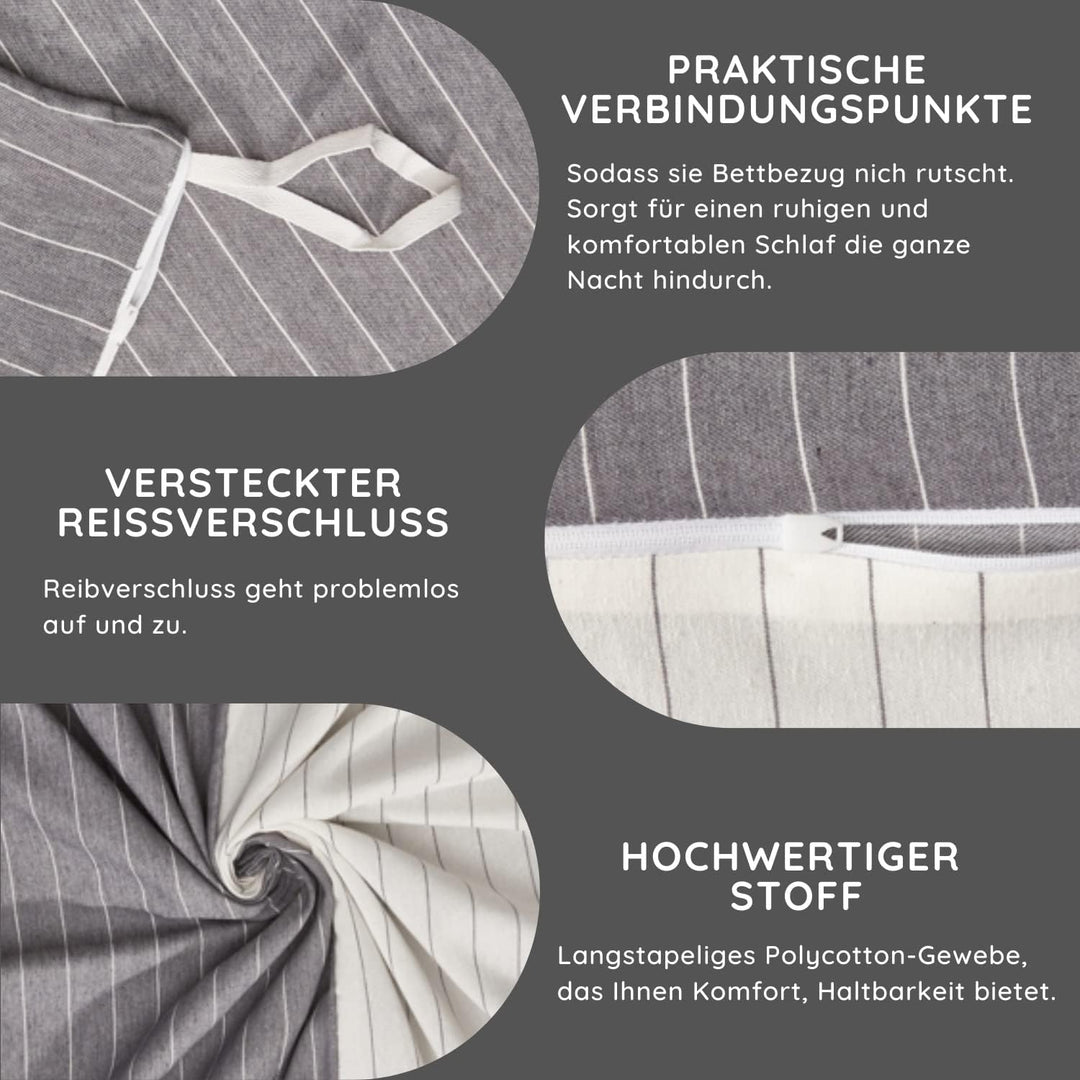 2X Bettwäsche-Sets – pflegeleichte, gewaschene Baumwolle – atmungsaktiver, strapazierfähiger, weiche