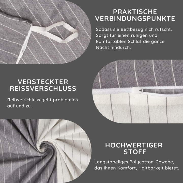 2X Bettwäsche-Sets – pflegeleichte, gewaschene Baumwolle – atmungsaktiver, strapazierfähiger, weiche