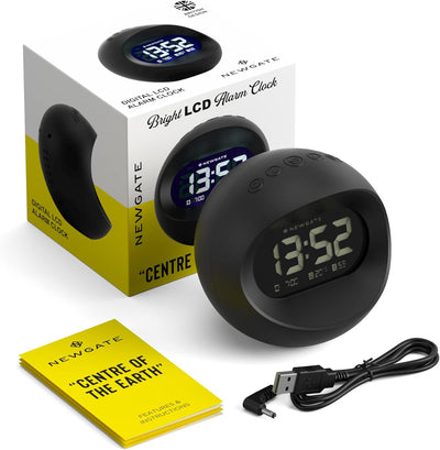 NEWGATE® Digital Centre of The Earth Wecker (Schwarz mit schwarzem LCD-Display) Black With Black Lcd