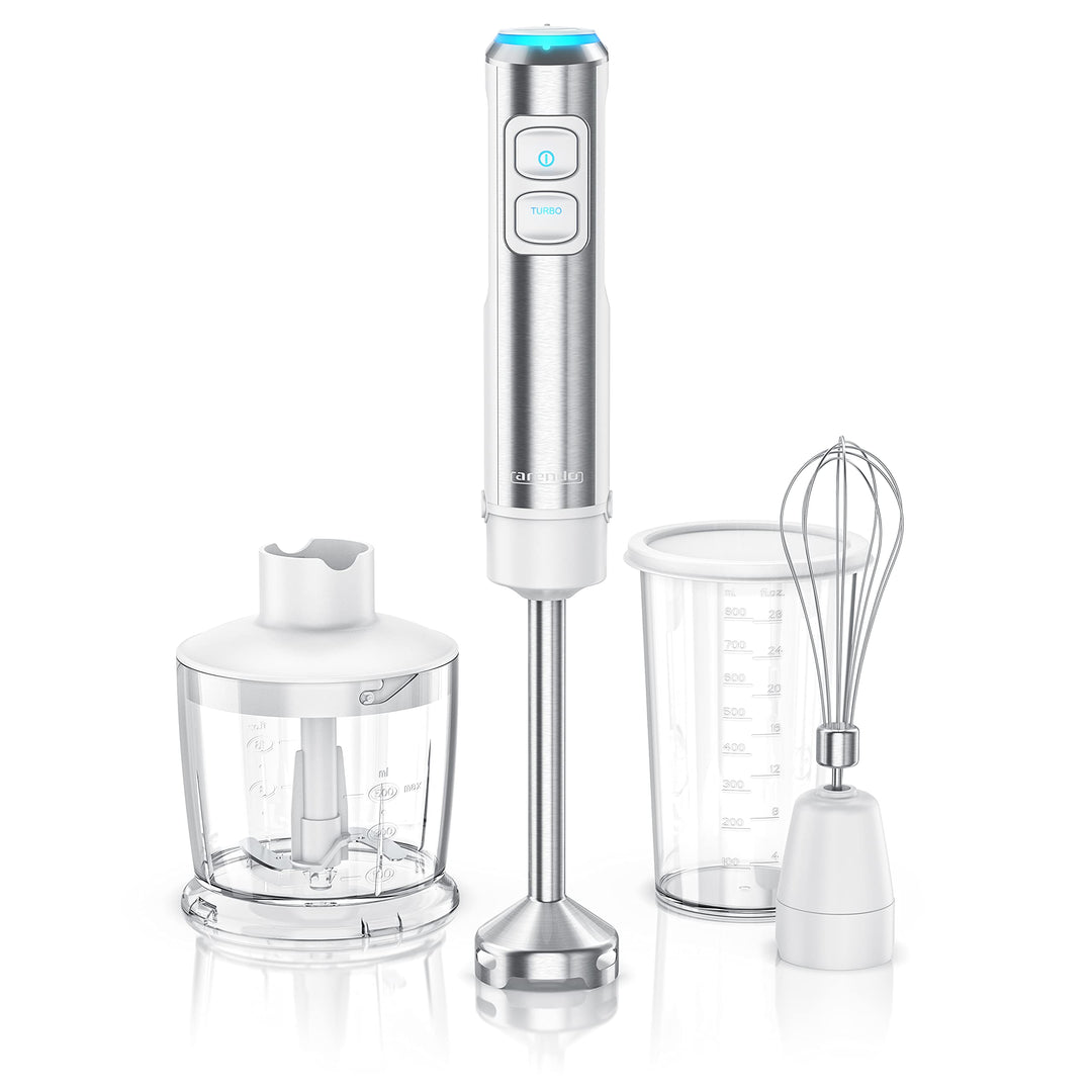 Arendo - Stabmixer Edelstahl 1200 Watt Set - DC Motor - inkl. 800 ml Messbecher + Schneebesen - 2 Ge