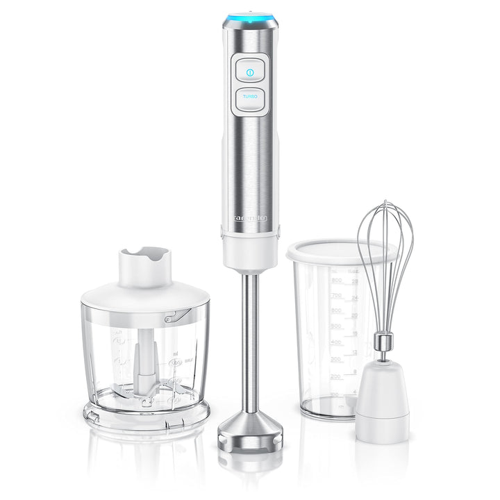 Arendo - Stabmixer Edelstahl 1200 Watt Set - DC Motor - inkl. 800 ml Messbecher + Schneebesen - 2 Ge