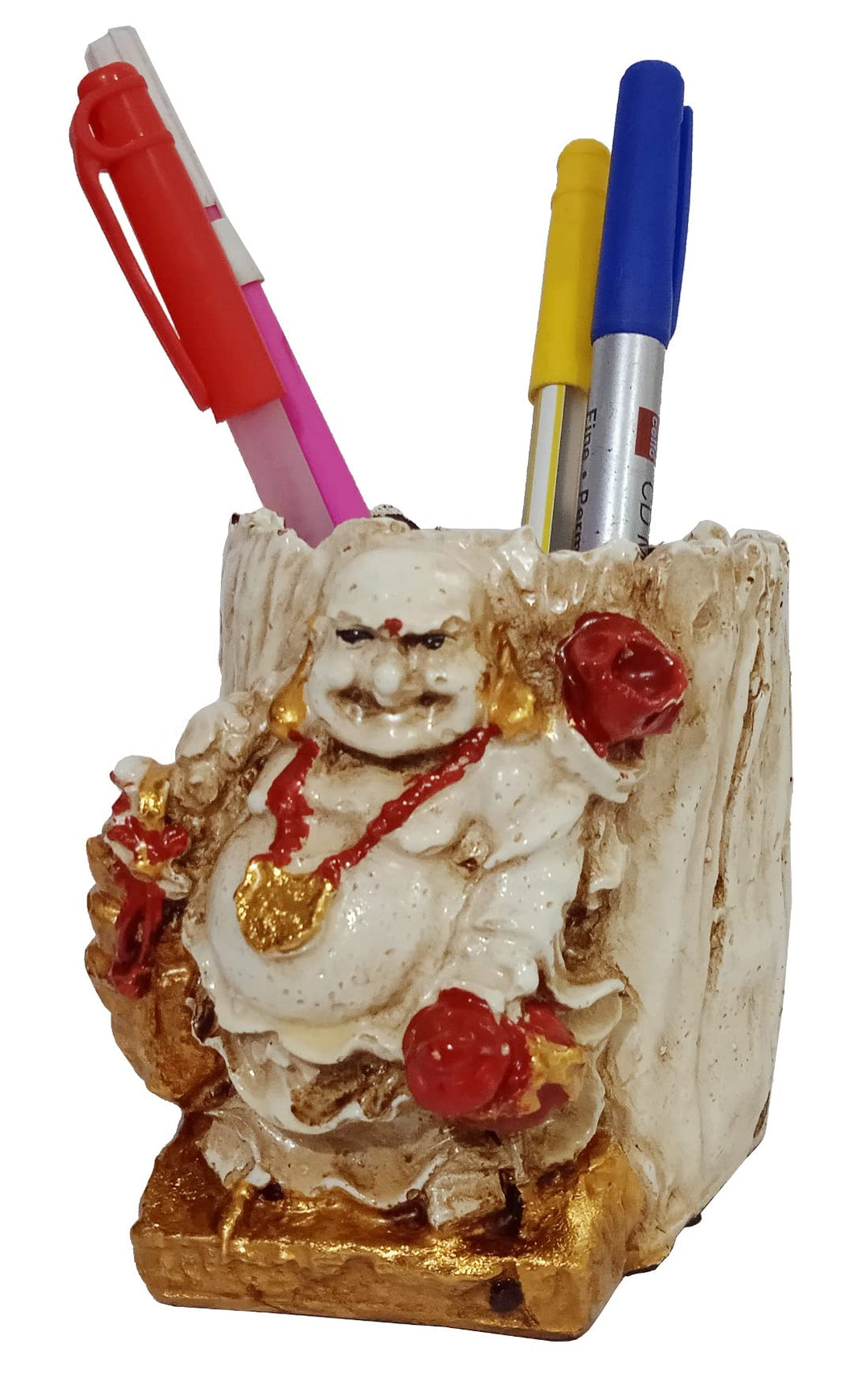 Purpledip 12402 Stifthalter aus Kunstharz, Motiv: Lachender Buddha, Harbinger of Wisdom & Reichtum