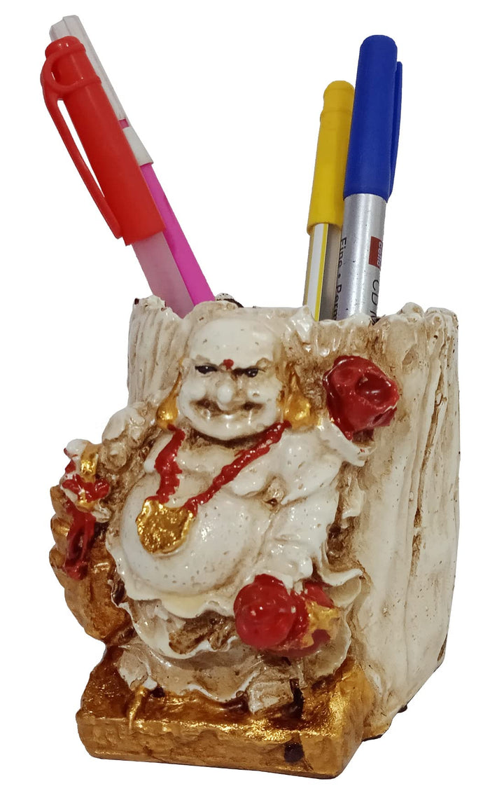 Purpledip 12402 Stifthalter aus Kunstharz, Motiv: Lachender Buddha, Harbinger of Wisdom & Reichtum