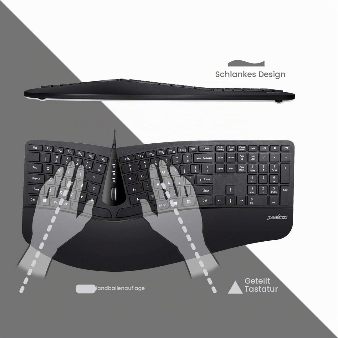 Perixx Periduo-505, kabelgebundene USB-Tastatur und vertikale Maus, Kombination mit Verstellbarer Ha