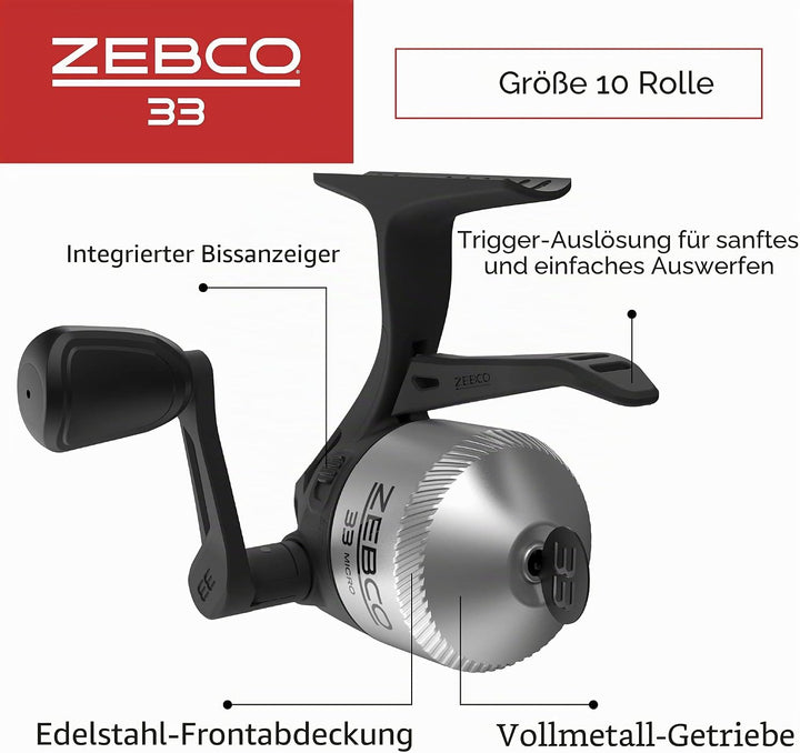 Zebco 33 Micro Spincast Angelrolle, Grösse 10 Rolle, wechselbare Rechts- oder Linkshänder-Apportieru