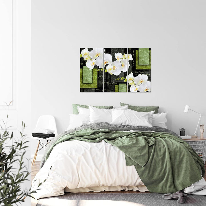 Runa Art Wandbilder Blumen Orchidee Bild XXL Wohnzimmer Schlafzimmer Grün Abstrakt 120 x 80 cm 3 Tei
