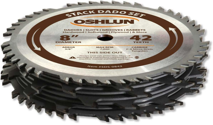 Oshlun SDS-0842 20,32 cm, 42 Zähne, Dado-Set mit 12,8/20,32 cm Dorn 8-Inch Dado, 8-Inch Dado