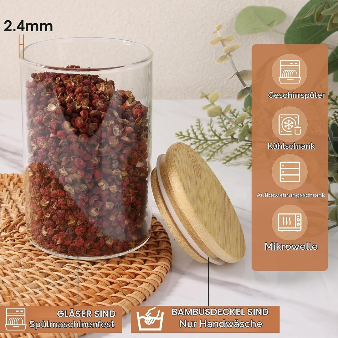FoiiLiio 12 Stück Gewürzgläser Set mit Bambus Deckel, 200ml Gewürzdosen Set Glas, Gewürzbehälter Spi