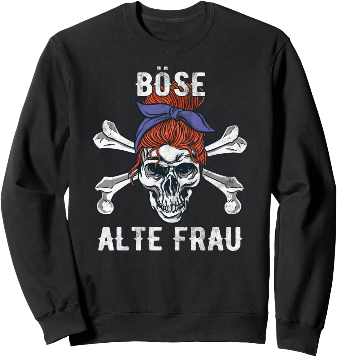Böse Alte Frau - Totenkopf Alte Weisse Frau, Vintage Biker Sweatshirt