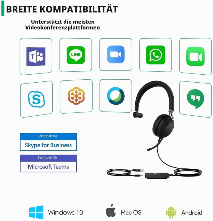 Yealink USB Headset UH38,Microsoft Teams Zertifizierte Mono/EIN Ohr Kopfhörer mit Noise Cancelling M