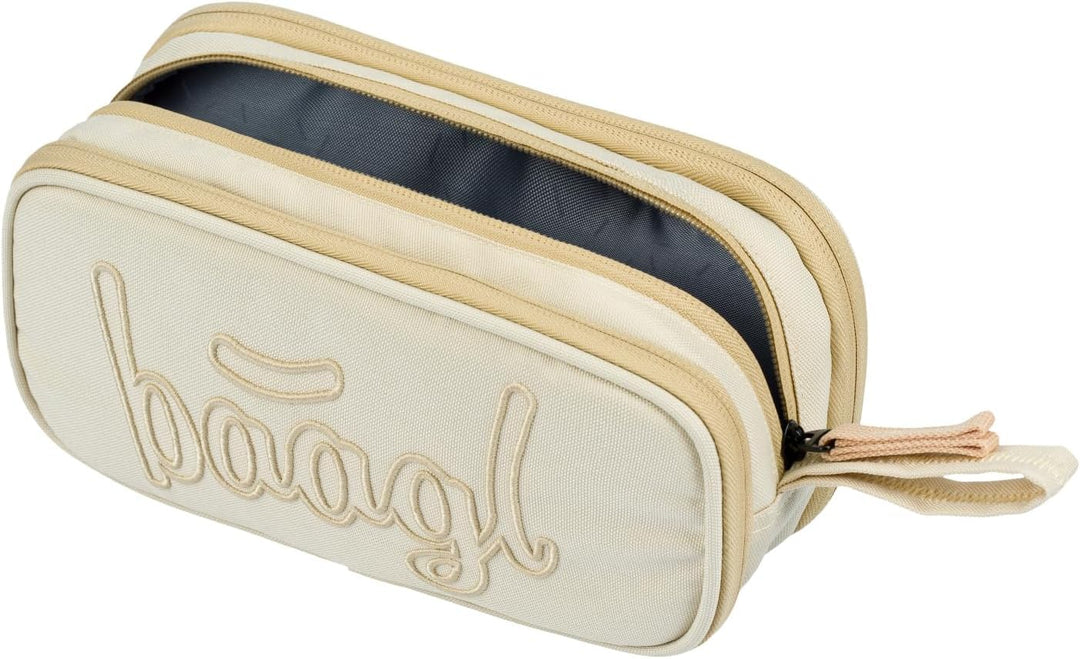 Baagl Federmäppchen Schulmäppchen Mädchen Jungen 3 Fächer Etui - Beige, Beige