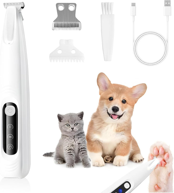 Pfotentrimmer für Hunde, Profi Hundetrimmer mit LED-Licht, Leise Haarschneidemaschine, Wasserdichter
