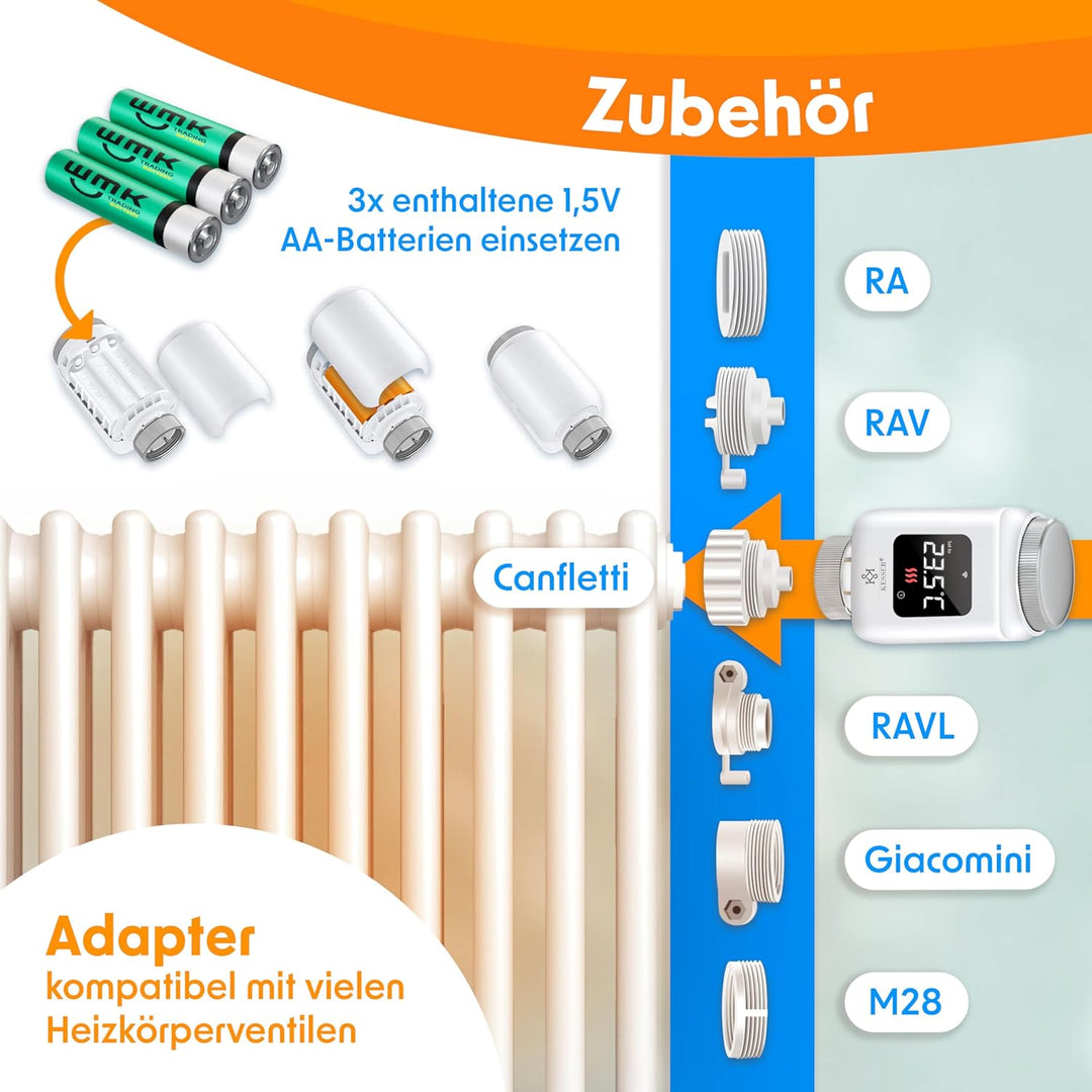 KESSER® Heizkörperthermostat 2er Set WiFi Heizungsregler | Heizungsthermostat WLAN mit Smart Home Ap