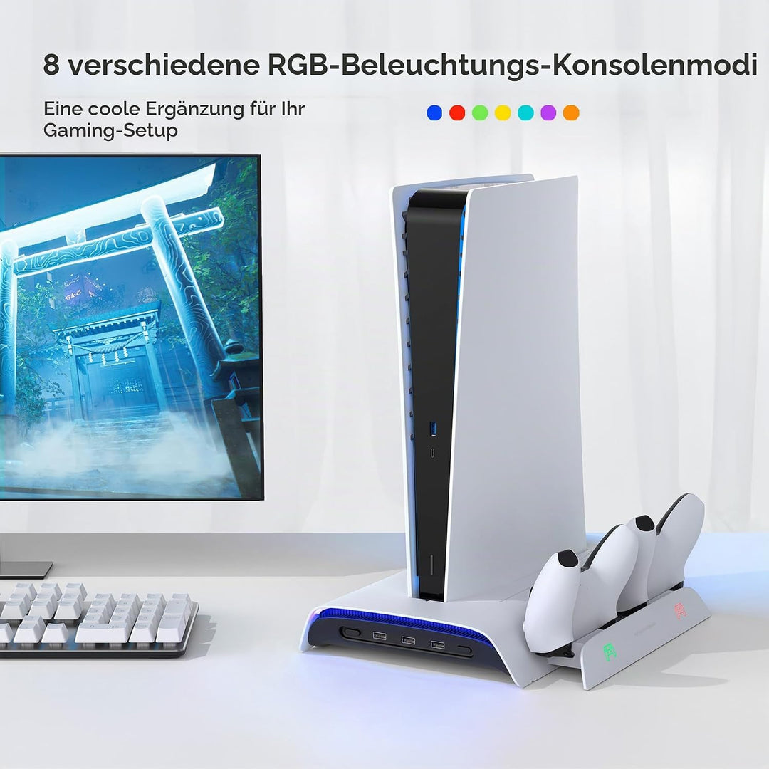 KIWIHOME Vertikale Kühlung RGB, 3-stufiger Lüfter, Ladestation für Dual-Controller, 10 Spielplätze,