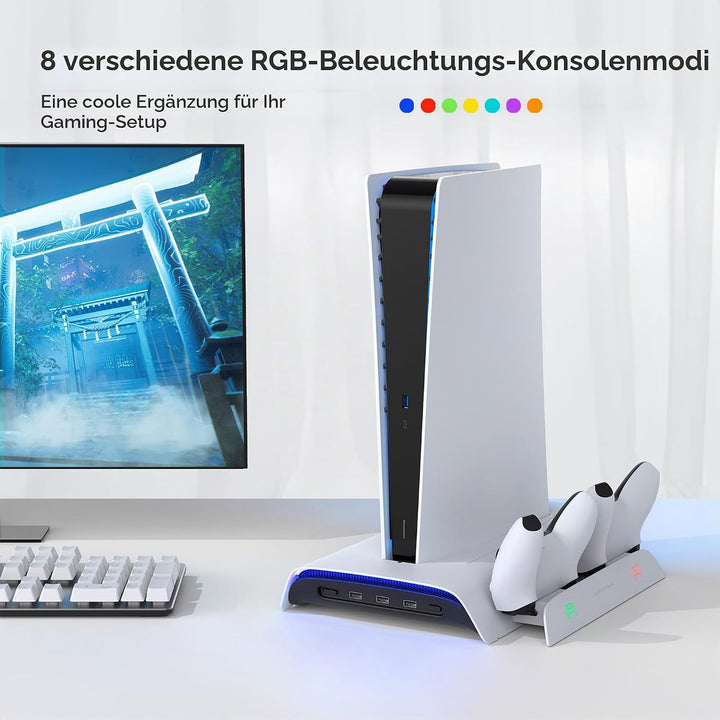 KIWIHOME Vertikale Kühlung RGB, 3-stufiger Lüfter, Ladestation für Dual-Controller, 10 Spielplätze,