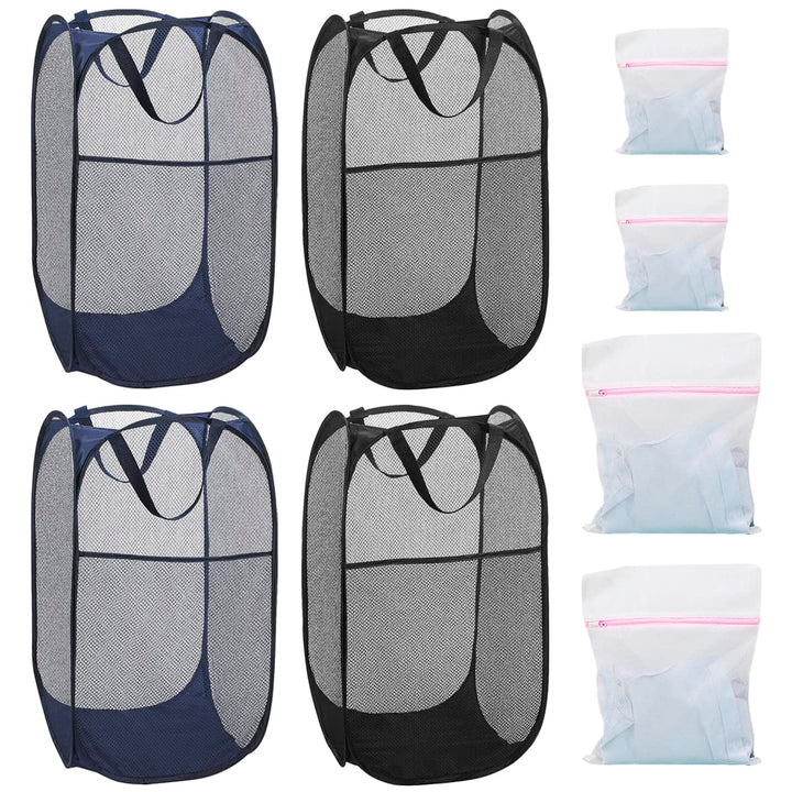 4Pcs Mesh Falten Wäschekörbe, 75L grosse Pop-up Wäsche Hamper Bins zusammenklappbar mit Griffen und