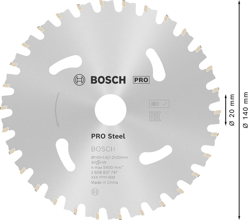 Bosch Accessories 1x Kreissägeblatt Standard for Steel (Stahl, Sägeblatt Ø 140 x 20 x 1,6 mm, 30 Zäh