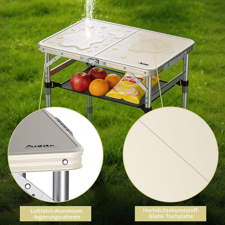 Anbte Campingtisch Klappbar 58x40cm Aluminium-Rahmen & Kunststoff-Tischplatte mit 3 Höhen Verstellba
