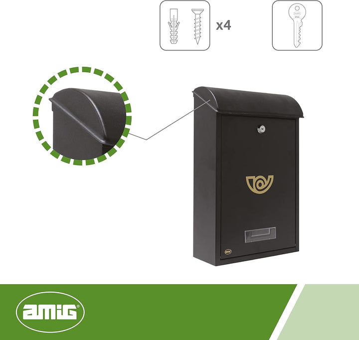 Amig - Aussenbriefkasten, Briefkasten für den Aussenbereich | Briefkasten für Wände, Mauern oder Tür