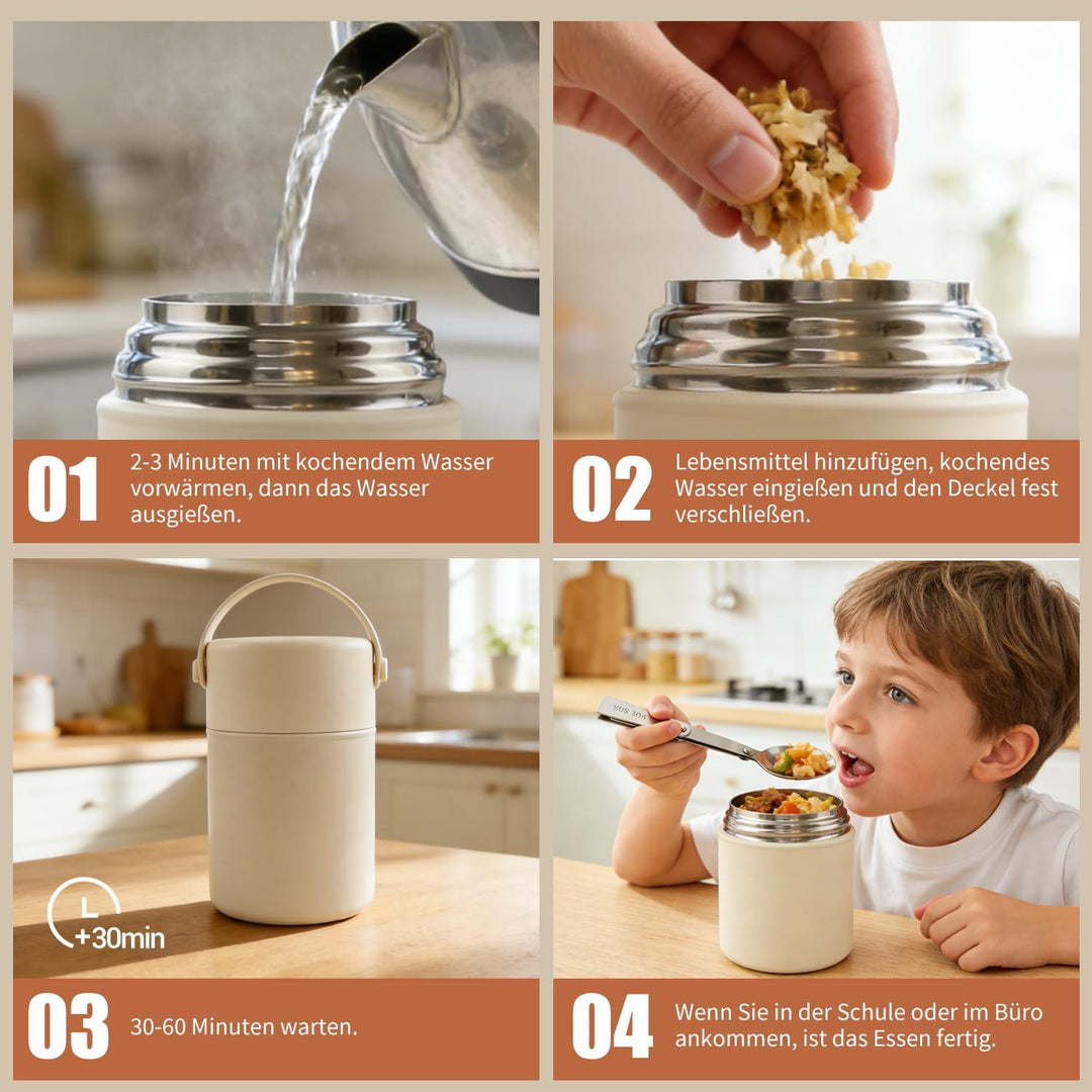 Aohcae Thermobehälter für Essen 850ml, Edelstahl, Auslaufsicher Warmhaltebehälter Essen mit Löffel &