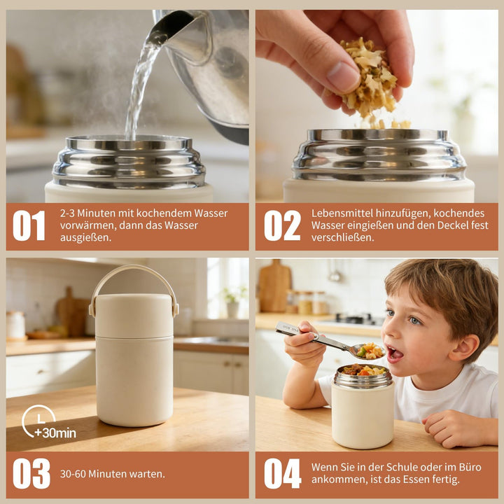 Aohcae Thermobehälter für Essen 850ml, Edelstahl, Auslaufsicher Warmhaltebehälter Essen mit Löffel &