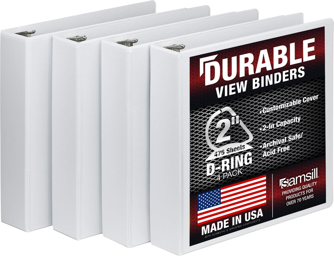 Samsill 3 Ring Durable View Ordner – 4 Pack, 5,1 cm Locking D-Ring, Antihaft-individualisierbar CLEA