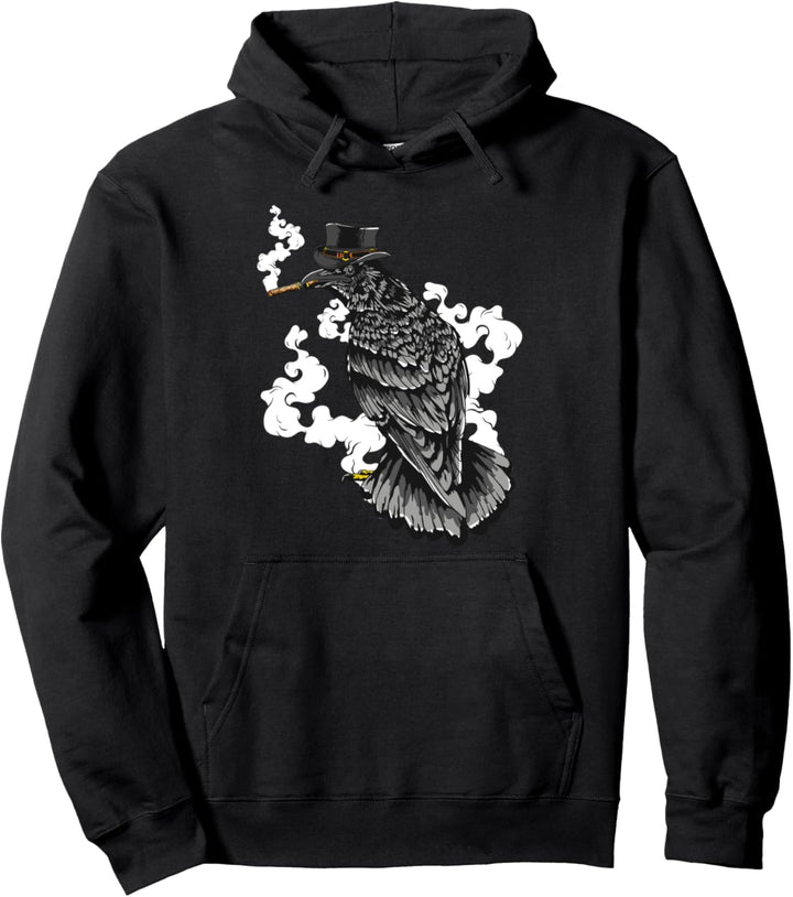 Schwarzer Rabe Krähe Hut Rauchen Zigarre Halloween Pullover Hoodie