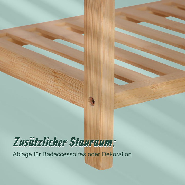 Relaxdays Handtuchständer Bambus, 2 Stangen, mit Ablage, HBT: 77,5 x 42 x 24 cm, freistehend, Duscht