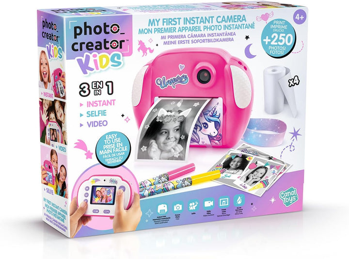 Canal Toys Creator 013-Kanal Toys, Sofortbildkamera, Einhorn, mit 4 Rollen Papier und 4 Filzstiften,