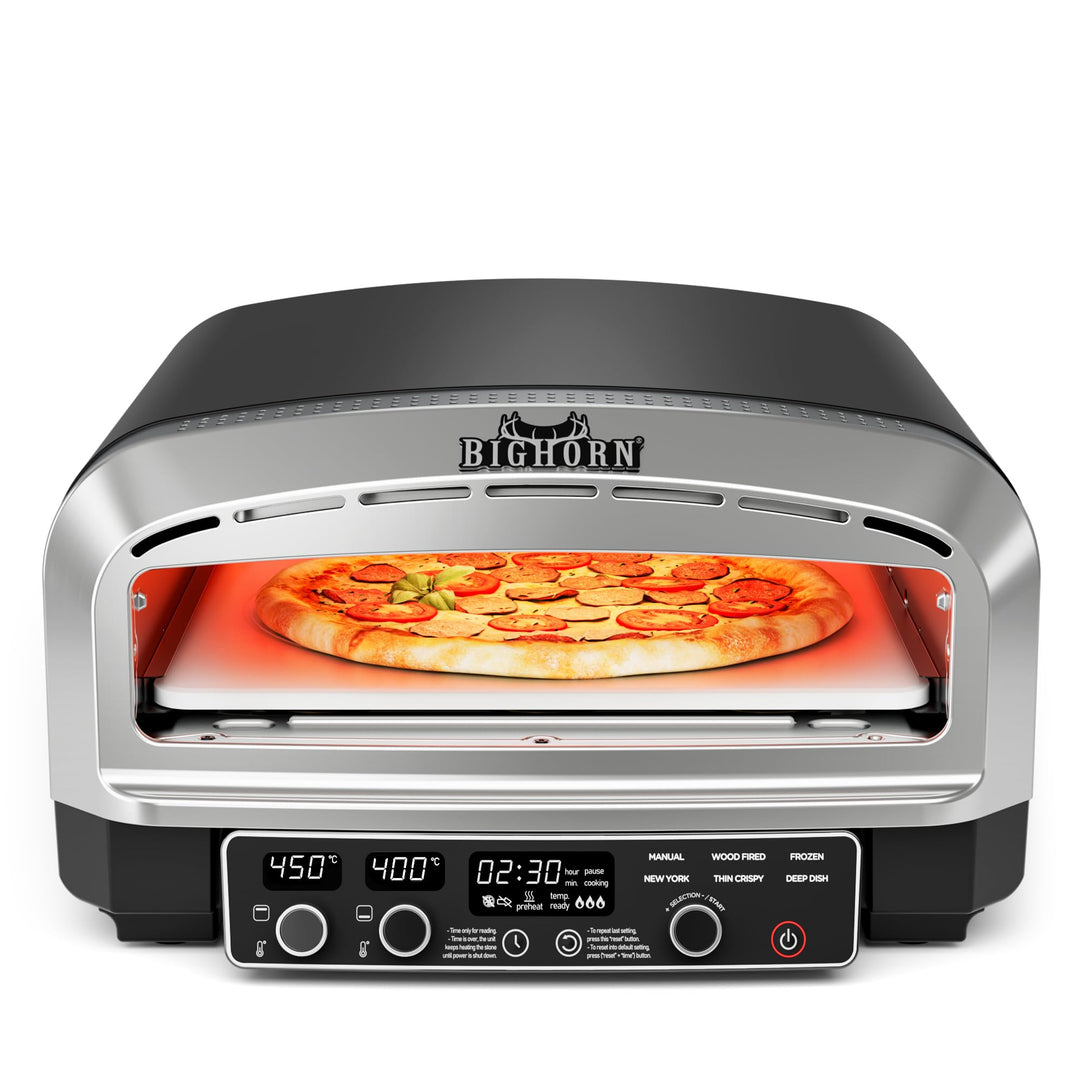 BIG HORN OUTDOORS Pizzaofen für den Innenbereich, 35 cm Elektro-Tischpizzaofen mit 6 voreingestellte