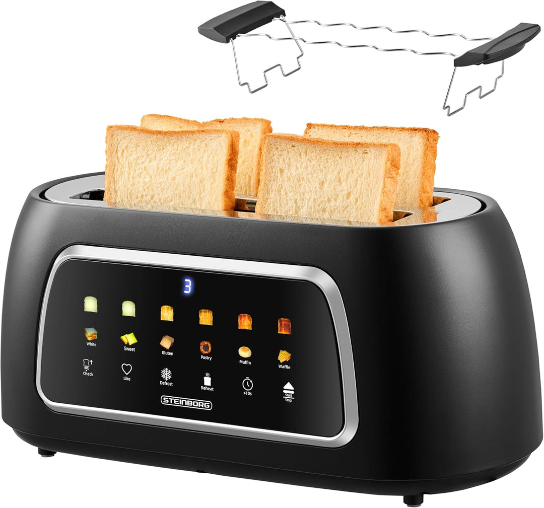 Steinborg® Automatik Toaster mit Brötchenaufsatz 4 Scheiben Automatische Liftfunktion ohne Hebel - L