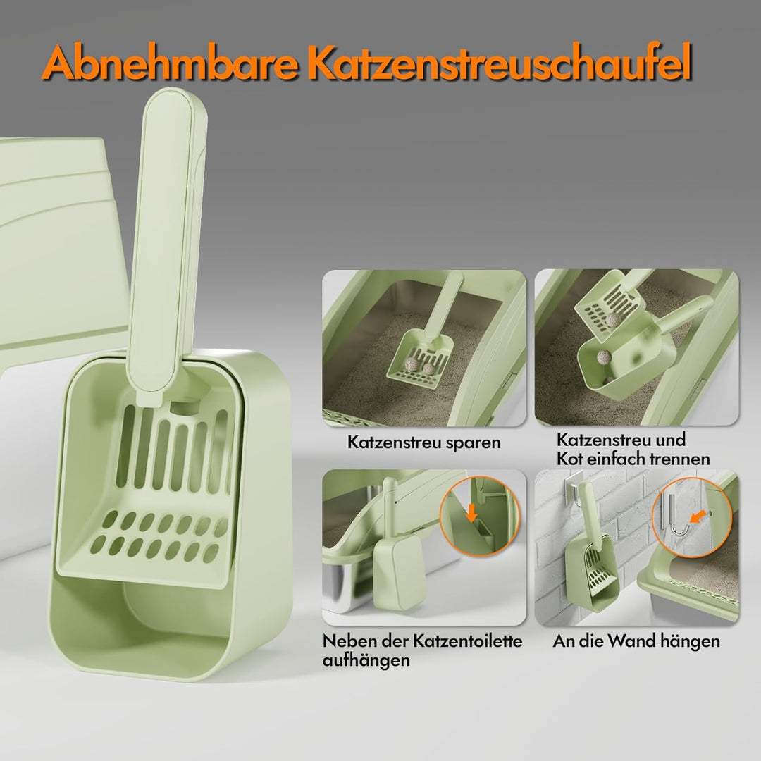 Katzentoilette Edelstahl Halbgeschlossen Gross | Katzenstreuschaufel, Doppelschicht Matte, Leicht zu