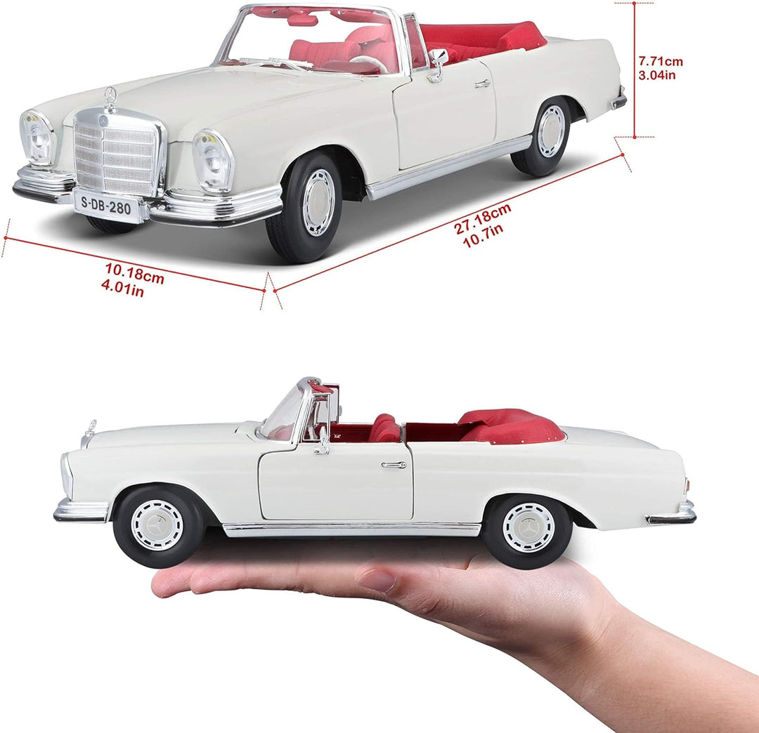 Maisto Mercedes 280SE, Modellauto mit Federung, Massstab 1:18, Türen und Motorhaube beweglich, Ferti